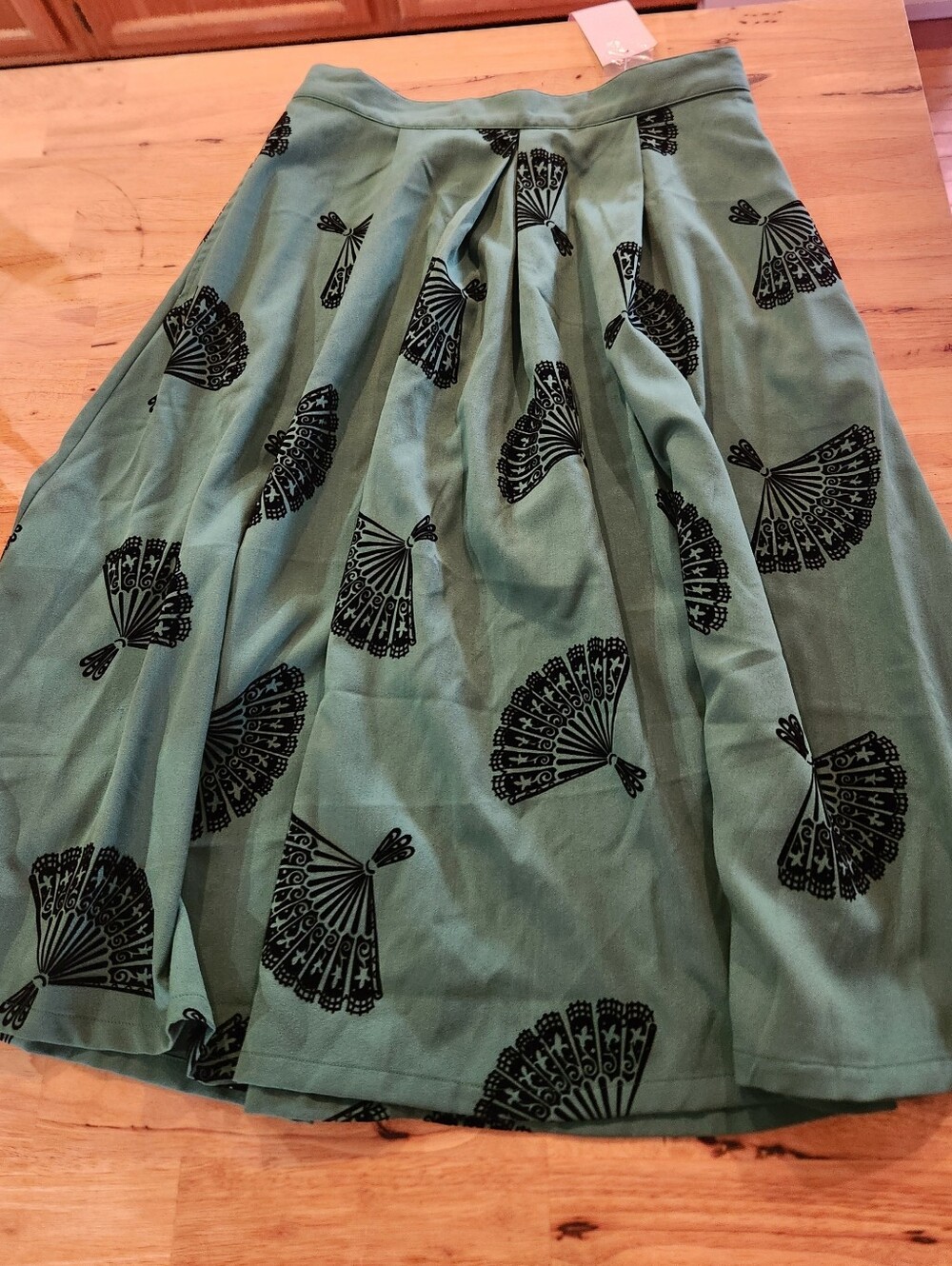 Tatyana Green Circle Skirt with Black Fan Print